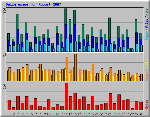 Daily usage for August 2007